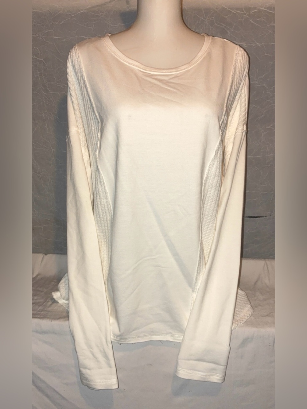 NWT Wonderly Large Parchment Waffle Knit Long Sleeve Top Cream